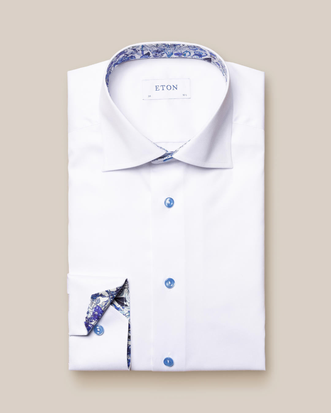 White Signature Twill Shirt – Dark Blue Details - Eton